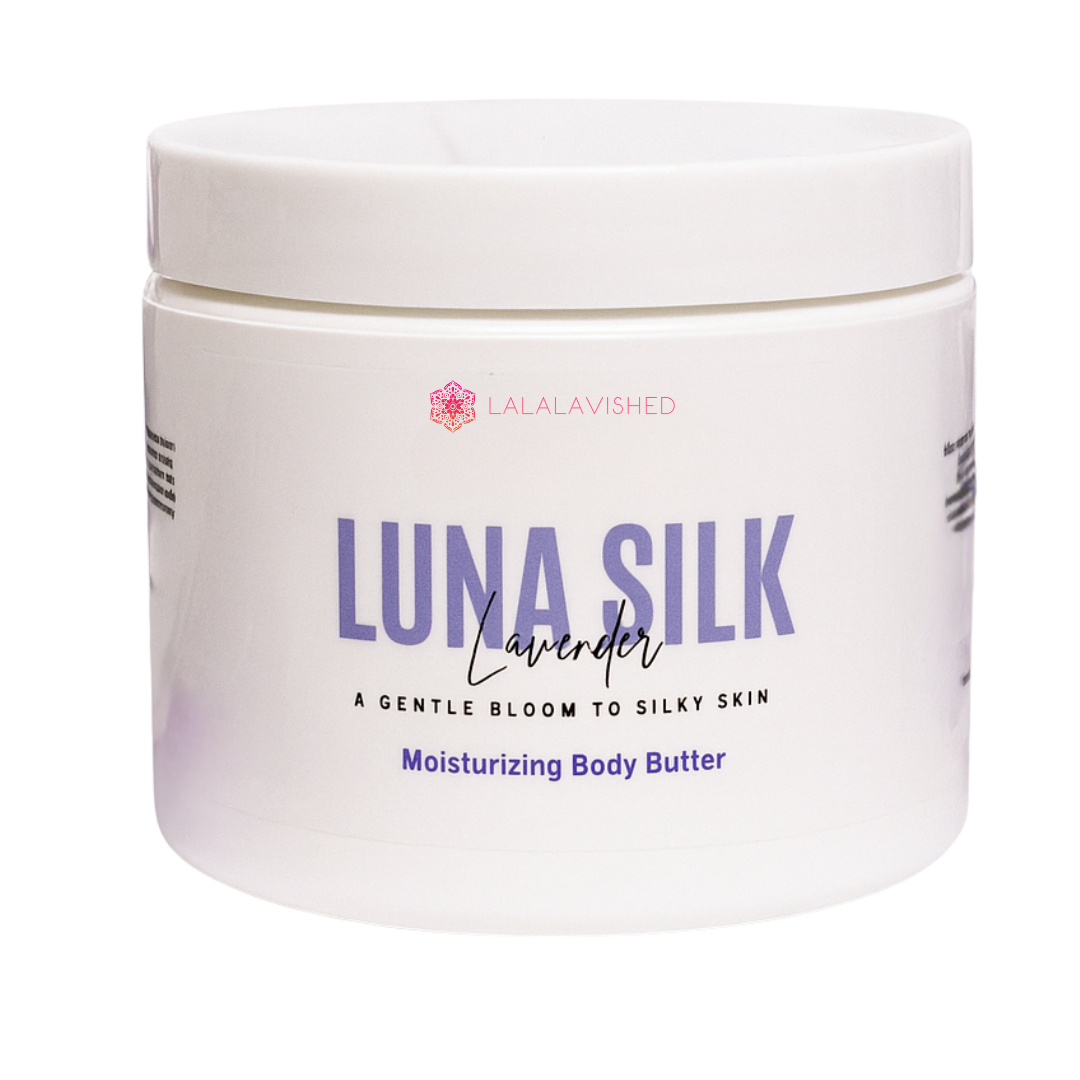 Luna Silk moisturizing body butter jar on a white background